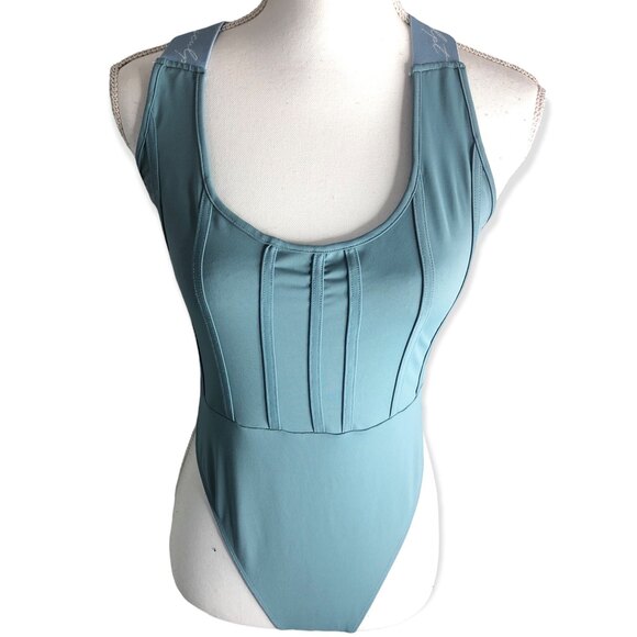 Boohoo Sculpt Elastic Tape Scoop Neck Criss Cross Bodysuit - Picture 2 of 6